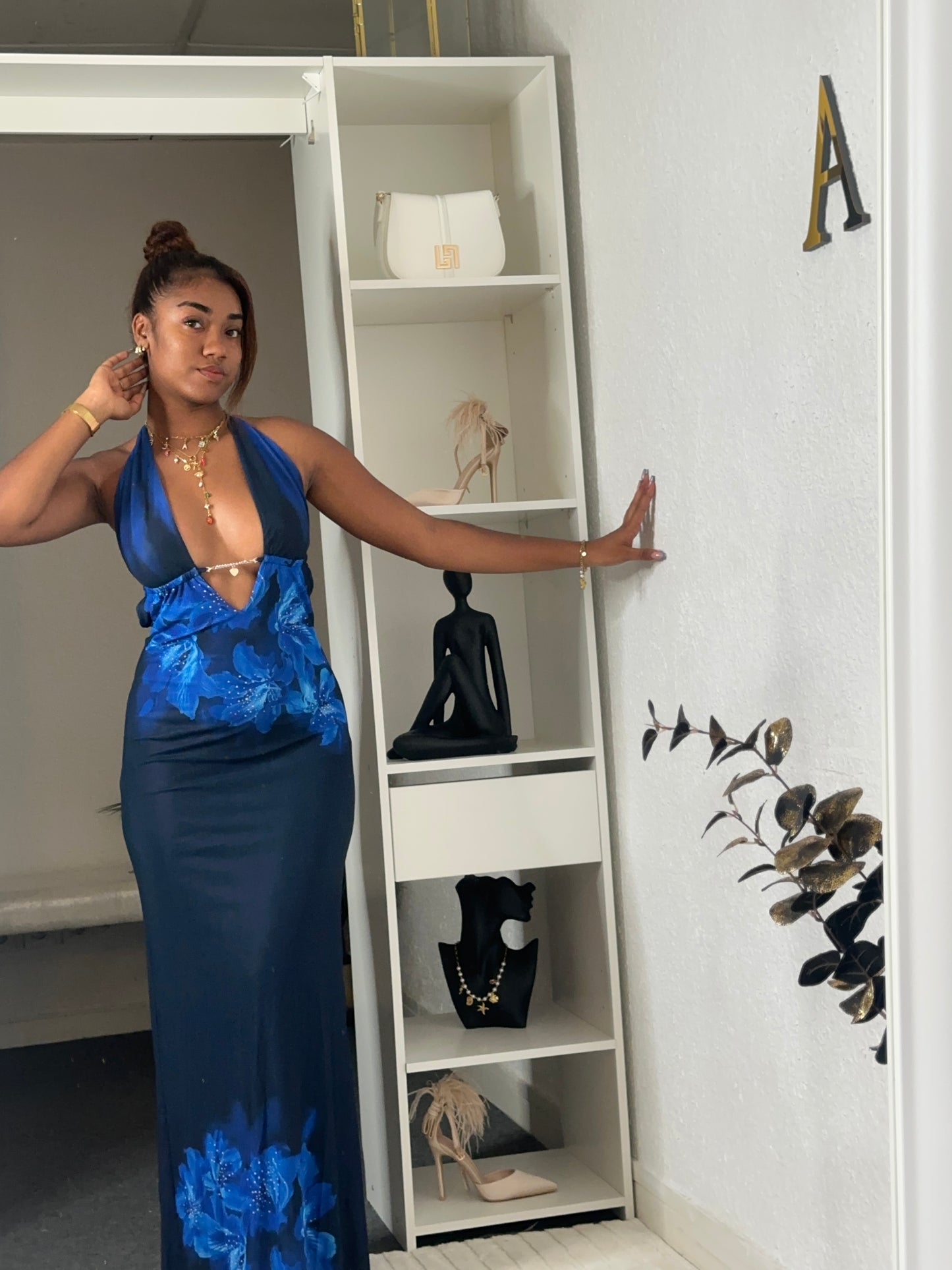 Robe - Longue fleurie & Bleu nuit