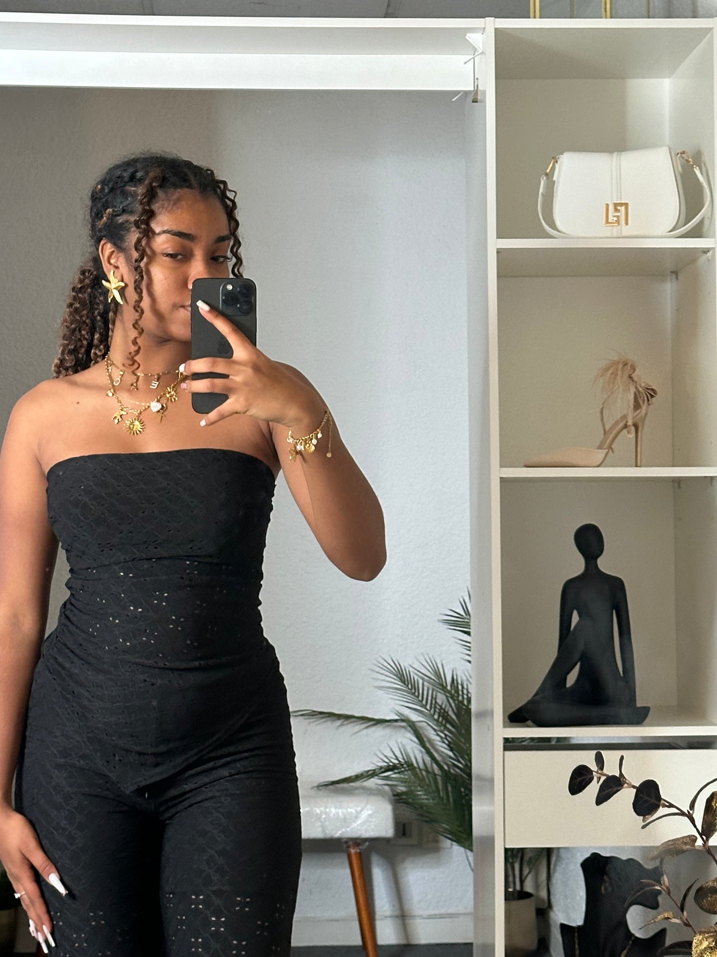 Ensemble bustier brodé – Taille haute & coupe fluide