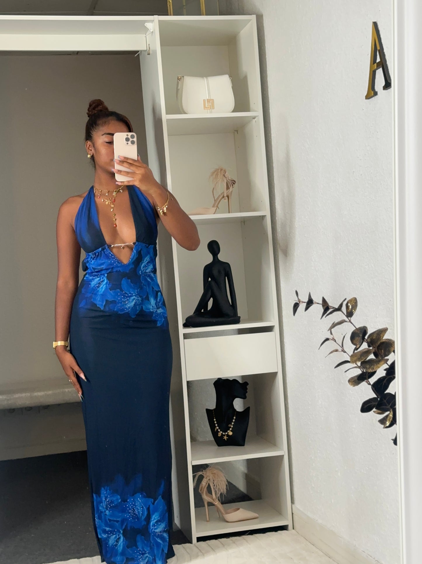 Robe - Longue fleurie & Bleu nuit