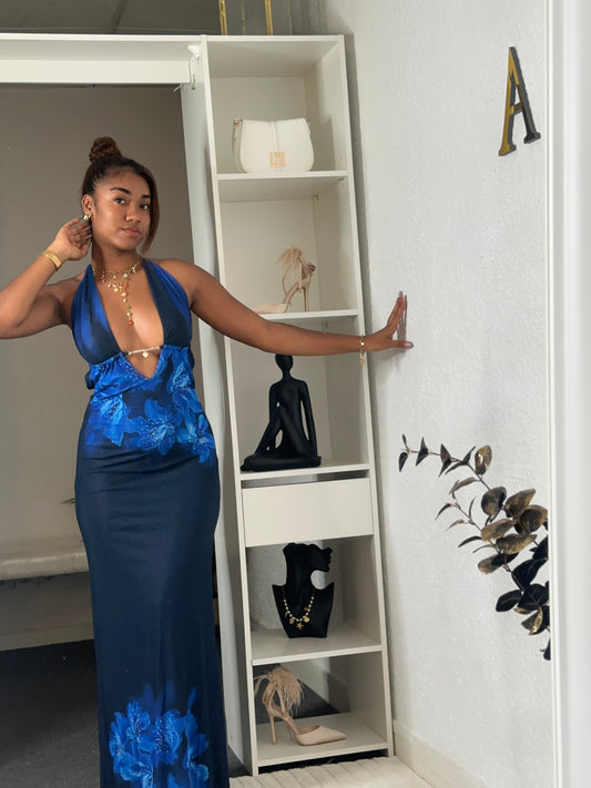 Robe - Longue fleurie & Bleu nuit