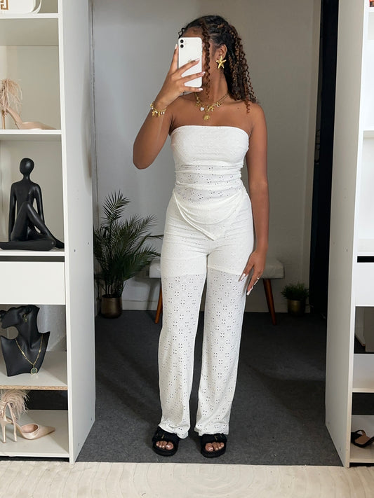 Ensemble bustier brodé – Taille haute & coupe fluide